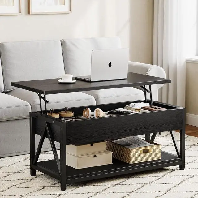 Main image of Lift Top Coffee Table,Lift Coffee Tables with Storage Shelf and Large Hidden Compartment for Living Room,Lifting top Coffee Table for Small Space,Black
