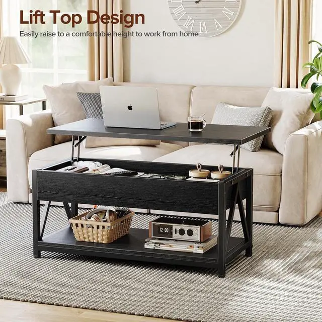 Alt view image 3 of 7 - Lift Top Coffee Table,Lift Coffee Tables with Storage Shelf and Large Hidden Compartment for Living Room,Lifting top Coffee Table for Small Space,Black
