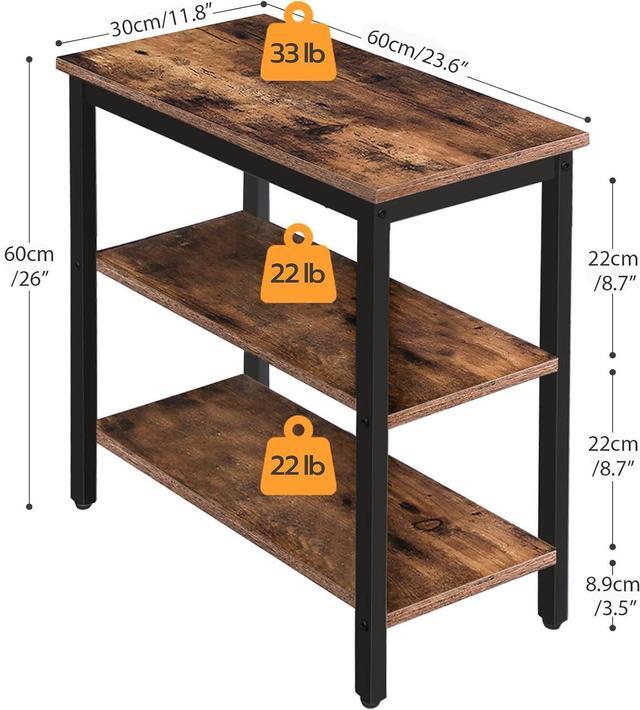 Alt view image 3 of 7 - HOOBRO End Table, Simple Rustic Side Table with 3-Tier Storage Shelf, Narrow Nightstand for Small Spaces, for Living Room, Bedroom,Easy Assembly, Industrial Design, Rustic Brown and Black BF14BZ01