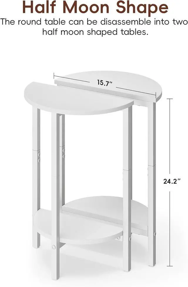 Alt view image 3 of 7 - Vagusicc Side Tables Small End Tables, Set of 2 Half Round Side Table for Living Room, 2 Tier White Couch Side Table, Small Round Coffee Accent Table, Thin Sofa Table Narrow Entryway Table, White