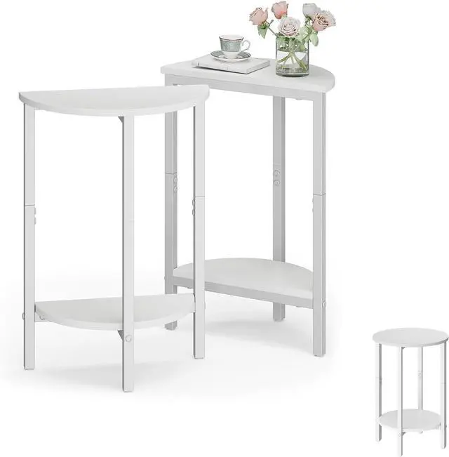 Main image of Vagusicc Side Tables Small End Tables, Set of 2 Half Round Side Table for Living Room, 2 Tier White Couch Side Table, Small Round Coffee Accent Table, Thin Sofa Table Narrow Entryway Table, White