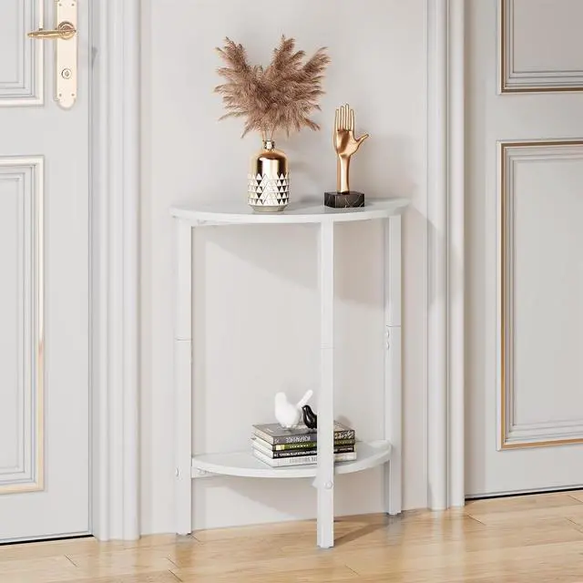 Alt view image 2 of 7 - Vagusicc Side Tables Small End Tables, Set of 2 Half Round Side Table for Living Room, 2 Tier White Couch Side Table, Small Round Coffee Accent Table, Thin Sofa Table Narrow Entryway Table, White