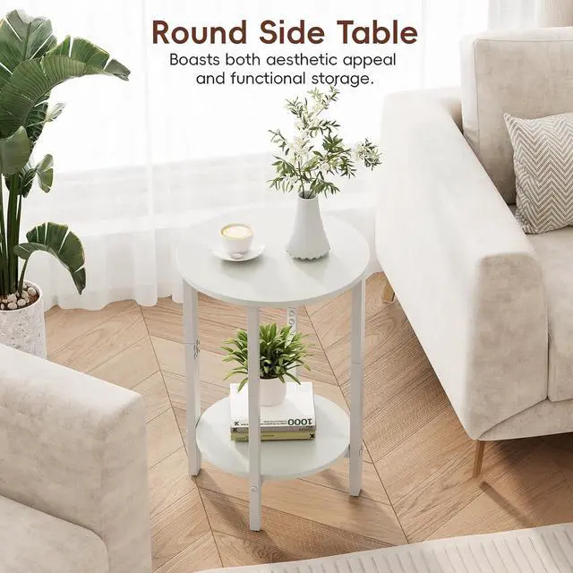 Alt view image 4 of 7 - Vagusicc Side Tables Small End Tables, Set of 2 Half Round Side Table for Living Room, 2 Tier White Couch Side Table, Small Round Coffee Accent Table, Thin Sofa Table Narrow Entryway Table, White