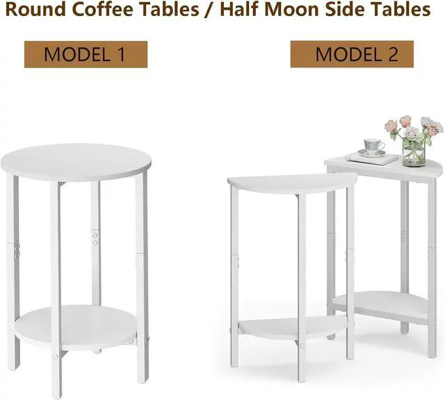 Alt view image 5 of 7 - Vagusicc Side Tables Small End Tables, Set of 2 Half Round Side Table for Living Room, 2 Tier White Couch Side Table, Small Round Coffee Accent Table, Thin Sofa Table Narrow Entryway Table, White
