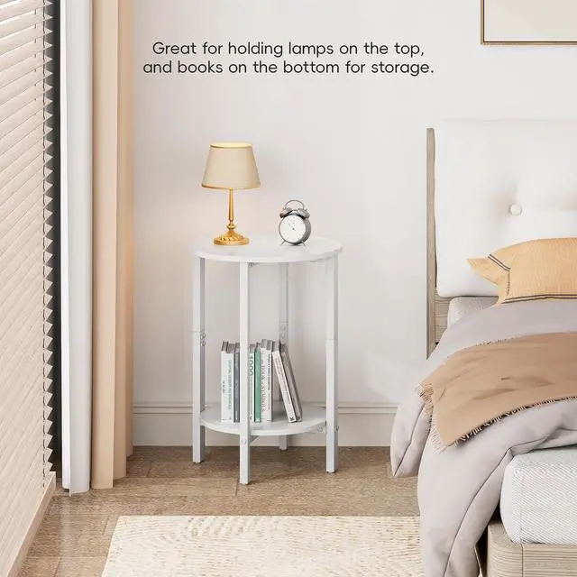 Alt view image 6 of 7 - Vagusicc Side Tables Small End Tables, Set of 2 Half Round Side Table for Living Room, 2 Tier White Couch Side Table, Small Round Coffee Accent Table, Thin Sofa Table Narrow Entryway Table, White