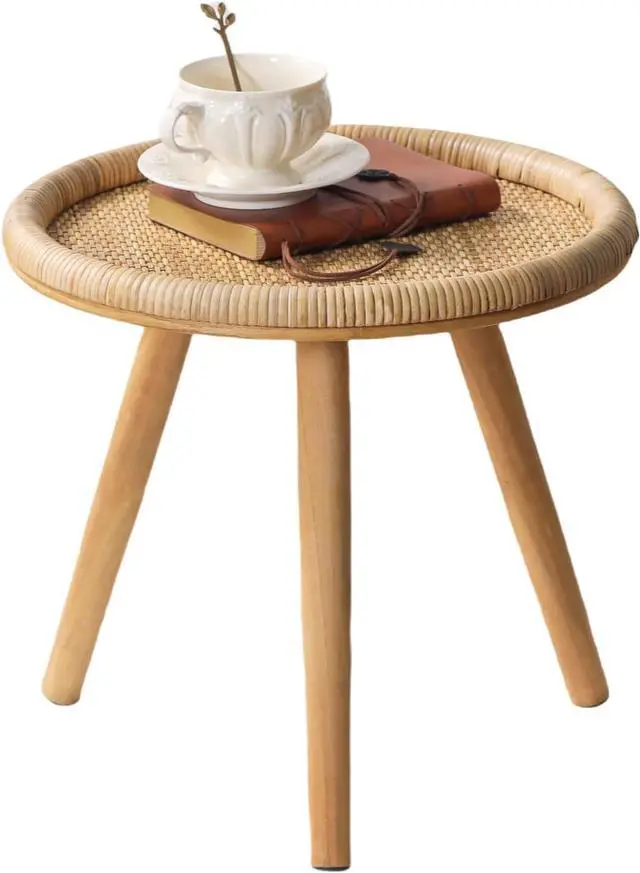 Main image of Rattan Round Coffee Table, Boho Circle Side Table End Table for Living Room, Small Mid Century Accent Table for Bedroom Balcony