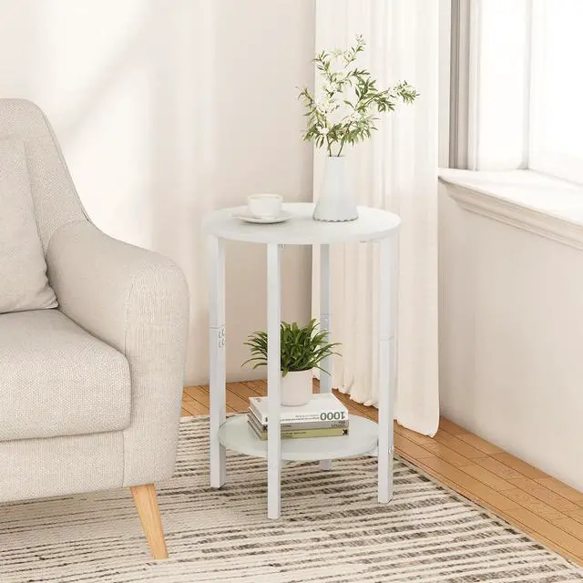 Alt view image 7 of 7 - Vagusicc Side Tables Small End Tables, Set of 2 Half Round Side Table for Living Room, 2 Tier White Couch Side Table, Small Round Coffee Accent Table, Thin Sofa Table Narrow Entryway Table, White