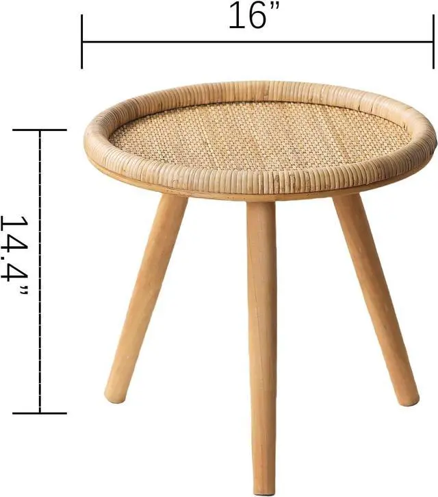 Alt view image 3 of 7 - Rattan Round Coffee Table, Boho Circle Side Table End Table for Living Room, Small Mid Century Accent Table for Bedroom Balcony