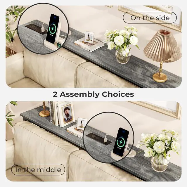 Alt view image 6 of 7 - SUPERJARE 70 Inch Console Table with Outlets and USB-C Port, Extra Long Behind Couch Sofa Table with X-Shaped Design, Narrow for Entryway, Living Room, Metal Frame, Wooden Top, Grey