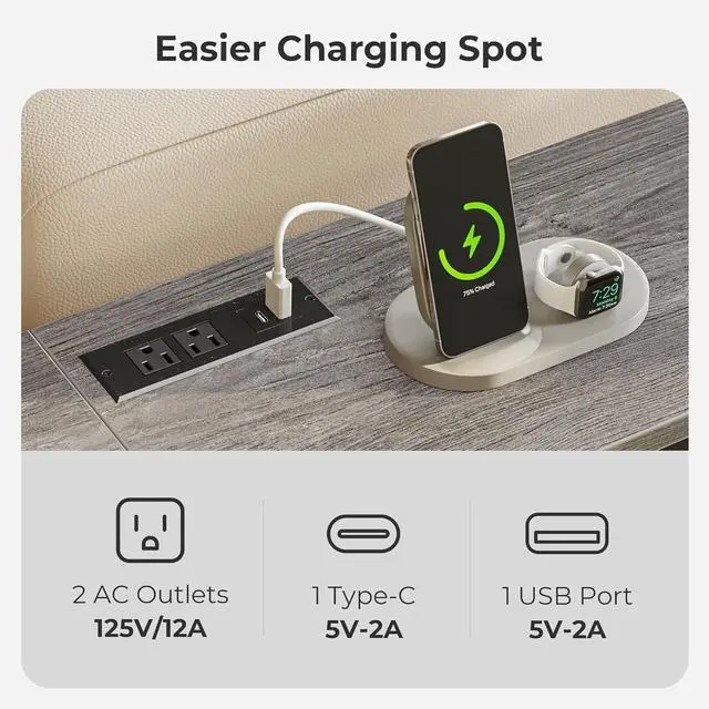 Alt view image 5 of 7 - SUPERJARE 70 Inch Console Table with Outlets and USB-C Port, Extra Long Behind Couch Sofa Table with X-Shaped Design, Narrow for Entryway, Living Room, Metal Frame, Wooden Top, Grey