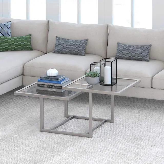 Alt view image 2 of 7 - Henn&Hart 43" Wide Square Coffee Table in Nickel, Modern coffee tables for living room, studio apartment essentials