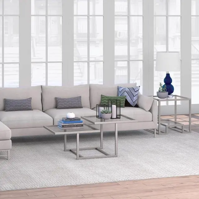 Alt view image 5 of 7 - Henn&Hart 43" Wide Square Coffee Table in Nickel, Modern coffee tables for living room, studio apartment essentials