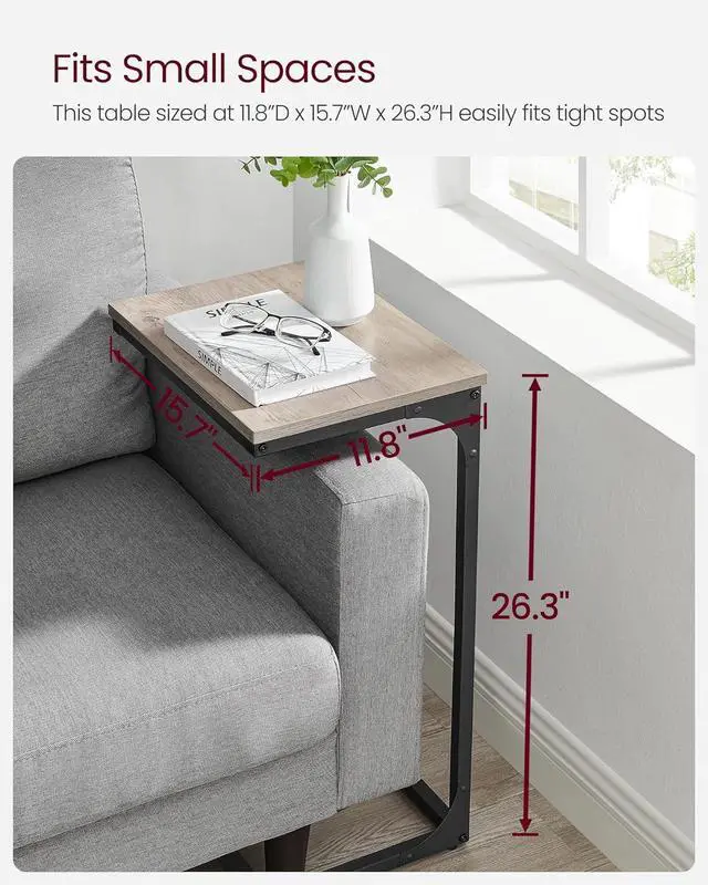 Alt view image 6 of 7 - VASAGLE C-Shaped End Table, Side Table for Sofa, Couch Table with Metal Frame, Small TV Tray Table for Living Room, Bedroom, Greige and Black