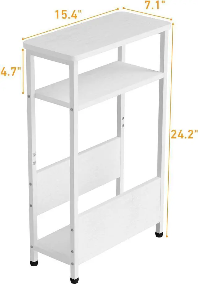 Alt view image 3 of 7 - 7.1" Narrow Side Table for Small Spaces, 3 Tier Small End Table with Magazine Holder, Slim/Skinny Nightstand/Bedside Table for Living Room, Bedroom, 15.4" L x 24.2" H, White