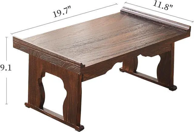 Alt view image 3 of 7 - Japanese Floor Table,Small Coffee Table & Tea Table, Altar Table for Meditation,Low Table for Sitting on The Floor,Wood Bed Table Trays with Foldable Legs,Bed Laptop Desk
