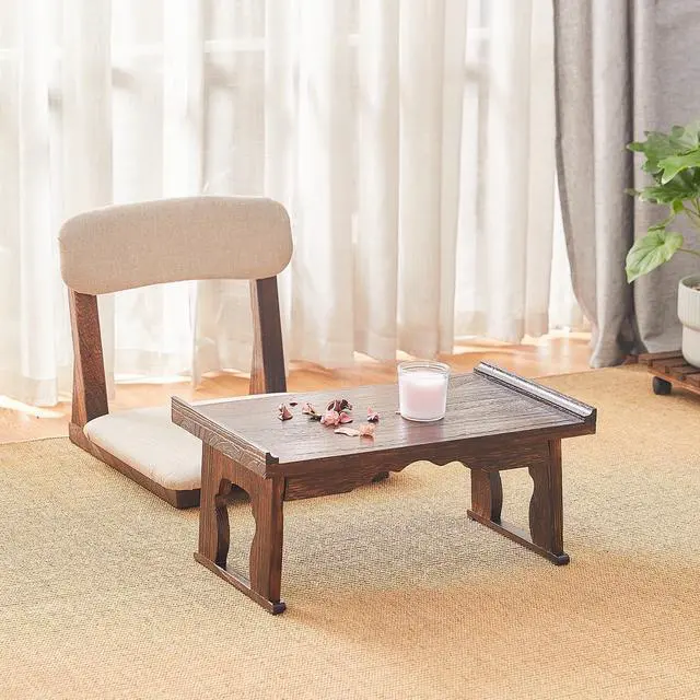 Alt view image 2 of 7 - Japanese Floor Table,Small Coffee Table & Tea Table, Altar Table for Meditation,Low Table for Sitting on The Floor,Wood Bed Table Trays with Foldable Legs,Bed Laptop Desk