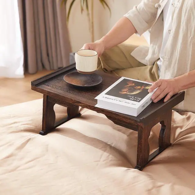 Alt view image 6 of 7 - Japanese Floor Table,Small Coffee Table & Tea Table, Altar Table for Meditation,Low Table for Sitting on The Floor,Wood Bed Table Trays with Foldable Legs,Bed Laptop Desk