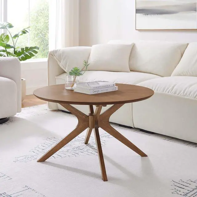 Alt view image 2 of 7 - Modway EEI-6557-WAL Crossroads Round Wood Coffee Table, Walnut