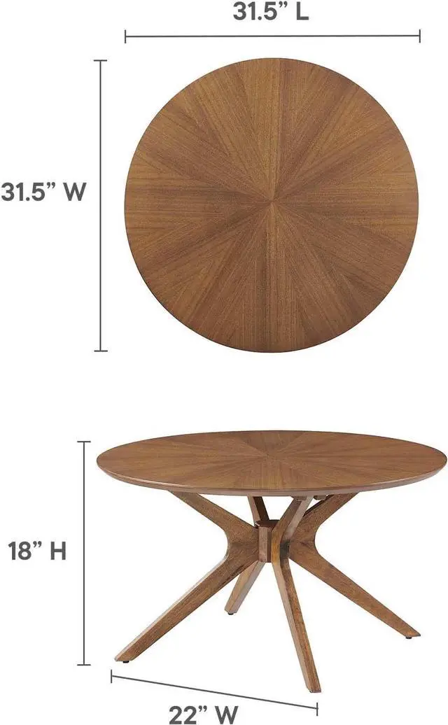 Alt view image 3 of 7 - Modway EEI-6557-WAL Crossroads Round Wood Coffee Table, Walnut