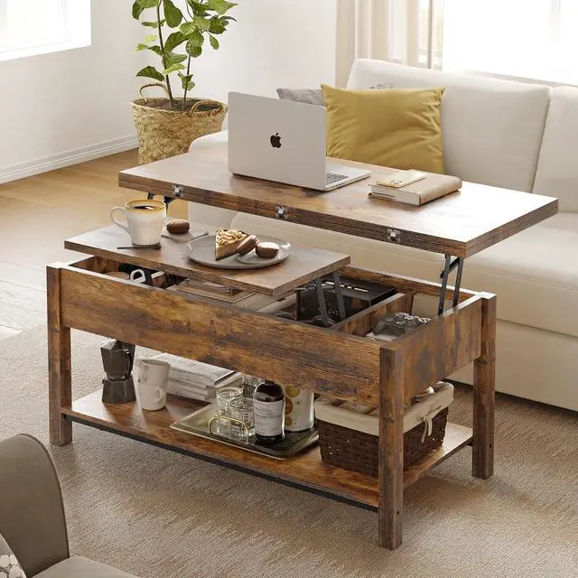 Alt view image 2 of 7 - FABATO Lift Top Coffee Table, 4-in-1 Multi-Function Convertible Coffee Table with Storage, Coffee Table Converts to Dining Table for Living Room Reception Room Office, Rustic Brown, 41.73*19.29*18.3