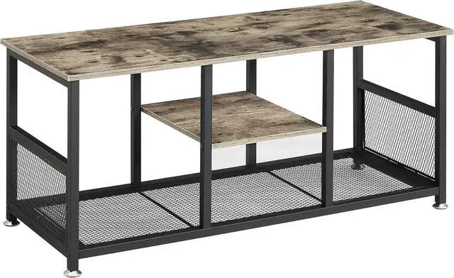 Main image of VECELO 39 Coffee Table with Storage Shelf for Living Room Industrial Wood and Metal Frame Easy Assembly Grey