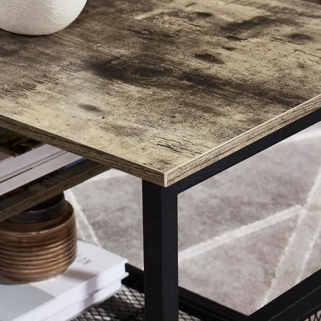 Alt view image 6 of 7 - VECELO 39 Coffee Table with Storage Shelf for Living Room Industrial Wood and Metal Frame Easy Assembly Grey