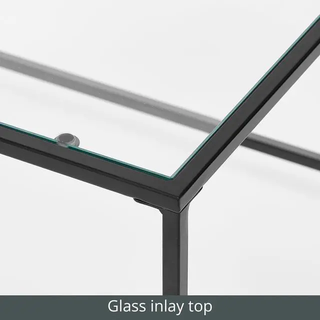 Alt view image 5 of 6 - mDesign Glass Top Coffee Table - Large Minimalistic Rectangular Geometric Metal Accent Furniture Unit for Living Room, Basement, Home Office, Garage, and Bedroom - Black