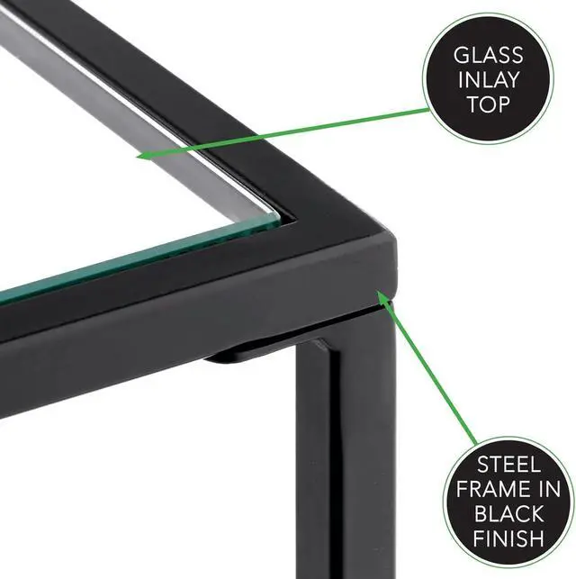 Alt view image 6 of 6 - mDesign Glass Top Coffee Table - Large Minimalistic Rectangular Geometric Metal Accent Furniture Unit for Living Room, Basement, Home Office, Garage, and Bedroom - Black