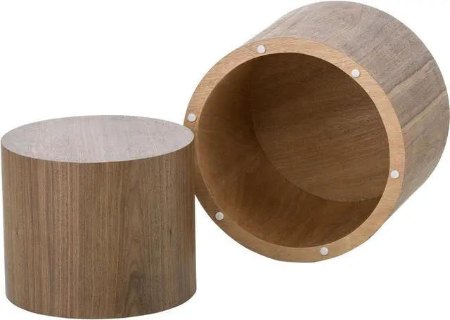 Alt view image 3 of 7 - Nesting Coffee Table Set of 2, Modern Round Coffee Table with Non-Slip Feet, Walnut Wooden Circle Accent Tables for Small Spaces Living Room Bedroom Balcony Office Drum Side Table (Walnut)