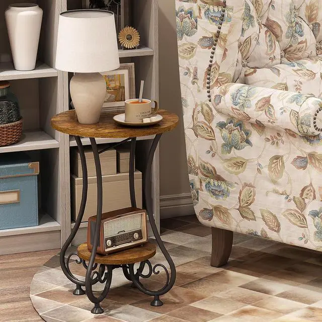 Alt view image 6 of 7 - X-cosrack End Table, Round Side Table for Small Spaces, Coffee Tea Table Nightstand Home Decor for Living Room Balcony Bedroom Office,Rustic Brown & Black,15.75" L x 15.75" W x 24.0" H