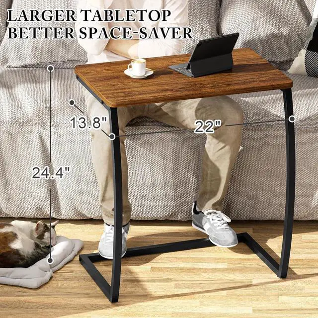 Alt view image 3 of 7 - SRIWATANA Side Table, End Table, Vintage C-Shaped Couch Table for Sofa Laptop Coffee Snack, Walnut