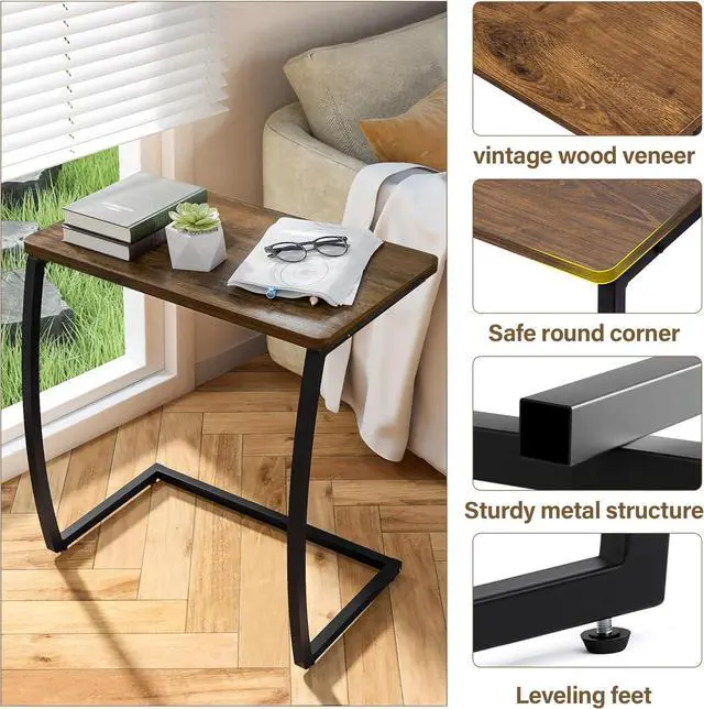 Alt view image 6 of 7 - SRIWATANA Side Table, End Table, Vintage C-Shaped Couch Table for Sofa Laptop Coffee Snack, Walnut