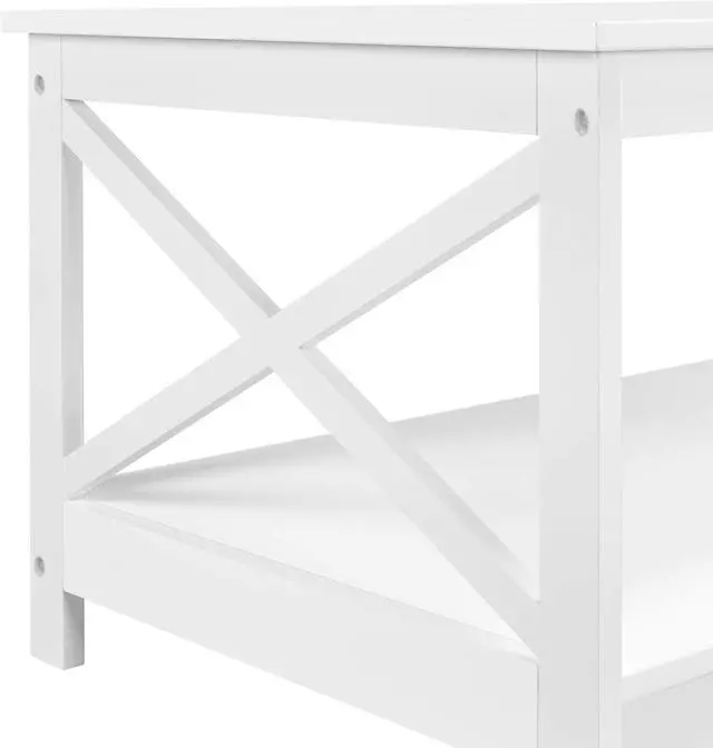Alt view image 6 of 7 - Yaheetech Simple X-Design Cocktail Coffee Table with Storage Shelf, Farmhouse 2-Tier Center Table for Living Room Office, Sturdy Structure, White