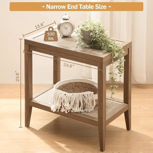 Alt view image 2 of 7 - SICOTAS Rattan Nightstands Set of 2 Bedside Table - Boho Narrow End Table Living Room Set of 2 Side Table with Rattan Storage Shelves for Small Space