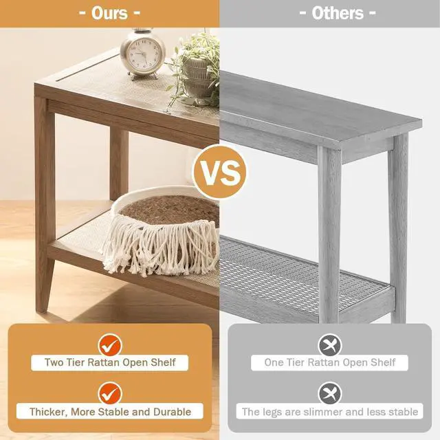 Alt view image 5 of 7 - SICOTAS Rattan Nightstands Set of 2 Bedside Table - Boho Narrow End Table Living Room Set of 2 Side Table with Rattan Storage Shelves for Small Space