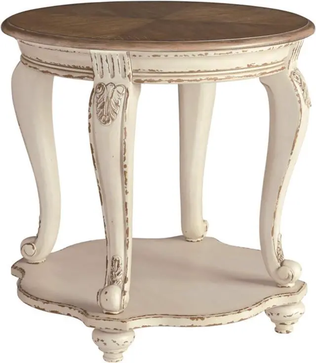 Main image of Signature Design by Ashley Realyn French Country Two Tone Round End Table, Chipped White