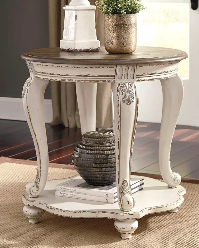 Alt view image 2 of 7 - Signature Design by Ashley Realyn French Country Two Tone Round End Table, Chipped White