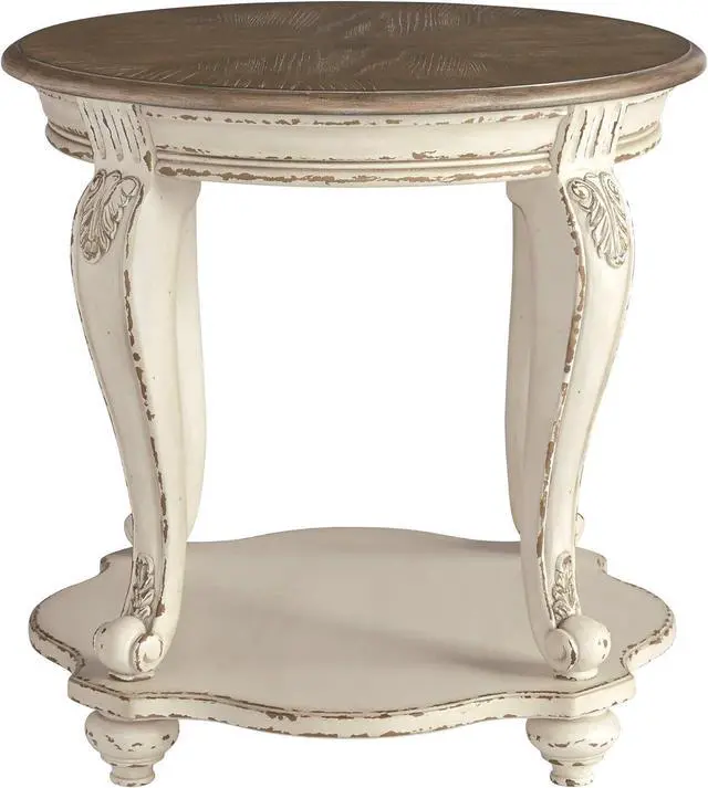 Alt view image 4 of 7 - Signature Design by Ashley Realyn French Country Two Tone Round End Table, Chipped White