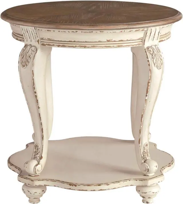 Alt view image 5 of 7 - Signature Design by Ashley Realyn French Country Two Tone Round End Table, Chipped White