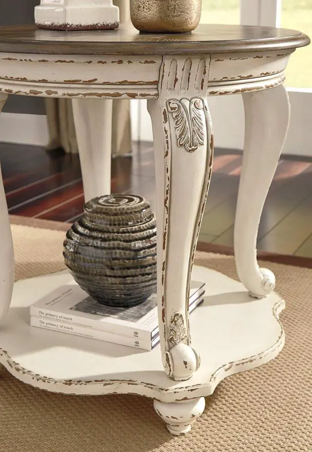 Alt view image 6 of 7 - Signature Design by Ashley Realyn French Country Two Tone Round End Table, Chipped White