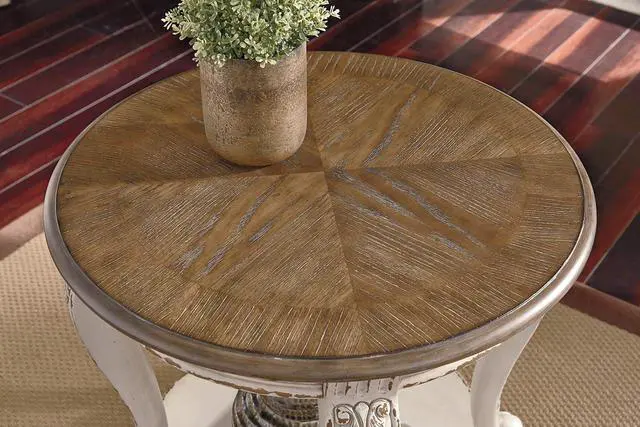 Alt view image 7 of 7 - Signature Design by Ashley Realyn French Country Two Tone Round End Table, Chipped White