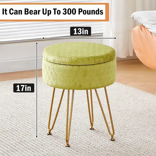 Alt view image 2 of 7 - Cpintltr Velvet Storage Ottoman Round Footrest Stool Multifunctional Upholstered Ottoman Modern Accent Vanity Stools Tray Top Coffee Table Suitable for Living Room Bedroom Entryway Macha Green