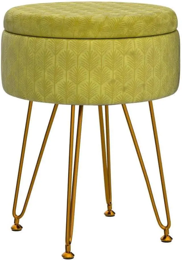 Alt view image 5 of 7 - Cpintltr Velvet Storage Ottoman Round Footrest Stool Multifunctional Upholstered Ottoman Modern Accent Vanity Stools Tray Top Coffee Table Suitable for Living Room Bedroom Entryway Macha Green