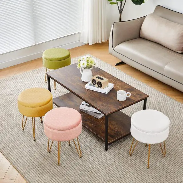 Alt view image 6 of 7 - Cpintltr Velvet Storage Ottoman Round Footrest Stool Multifunctional Upholstered Ottoman Modern Accent Vanity Stools Tray Top Coffee Table Suitable for Living Room Bedroom Entryway Macha Green