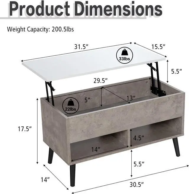 Alt view image 3 of 7 - Tangkula Lift Top Coffee Table, Wooden Lift Tabletop Dining Table with Hidden Storage & 2 Open Shelves, Metal Hydraulic Lifting Device, 4 Pine Legs, Rising Tabletop Central Table for Living Room