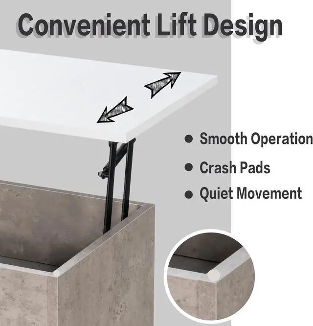 Alt view image 6 of 7 - Tangkula Lift Top Coffee Table, Wooden Lift Tabletop Dining Table with Hidden Storage & 2 Open Shelves, Metal Hydraulic Lifting Device, 4 Pine Legs, Rising Tabletop Central Table for Living Room