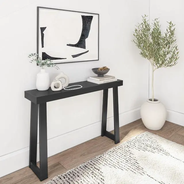 Main image of Plank+Beam Solid Wood Console Table, 46.25 Inch, Sofa Table, Narrow Entryway Table for Hallway, Behind The Couch, Living Room, Foyer, Easy Assembly, Black