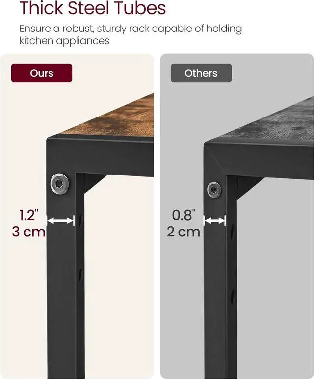 Alt view image 6 of 7 - VASAGLE Bakers Rack with Charging Station, 31.5 Inches Coffee Bar Stand with Adjustable Storage Shelf, Grid Panel, 12 Hooks, Table for Microwave, Kitchen, Rustic Brown and Ink Black UKKS016K01