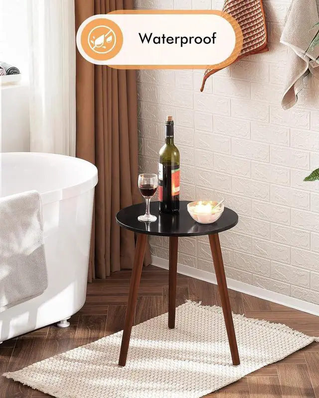 Alt view image 2 of 7 - Apicizon Brown Side Table for Bedroom, End Table Bedside Table Nightstand Coffee Table with Brown Wood Legs for Living Room, 16.5 x 20.5 Inches, Black & Brown