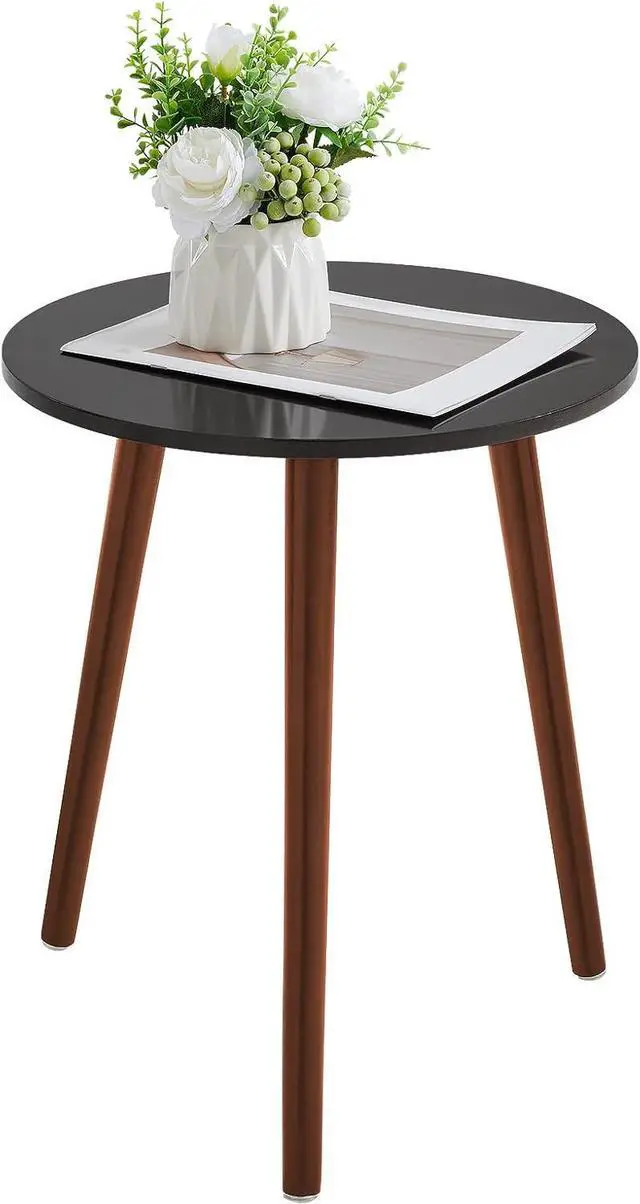 Main image of Apicizon Brown Side Table for Bedroom, End Table Bedside Table Nightstand Coffee Table with Brown Wood Legs for Living Room, 16.5 x 20.5 Inches, Black & Brown